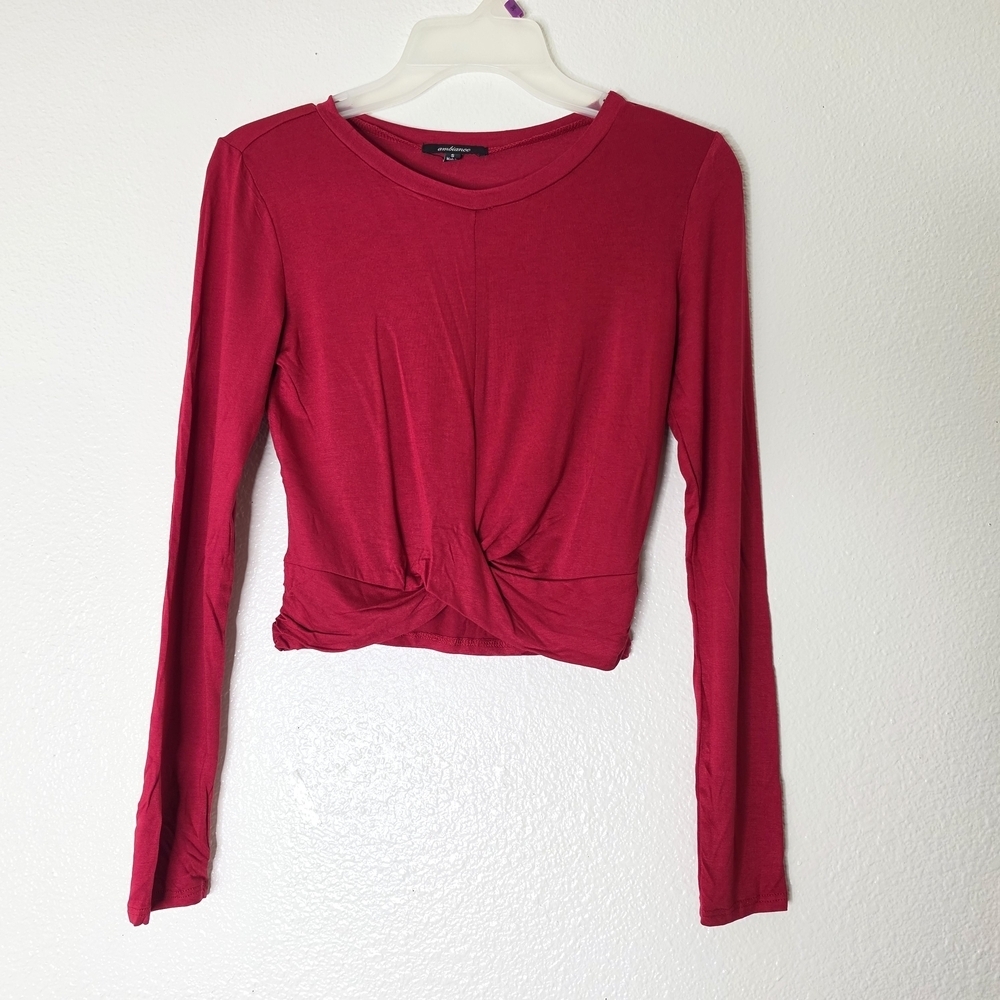 Ambiance Twist Front Crop Tops Lot 2 Red &:Black Long Sleeve Size S - Picture 2 of 13